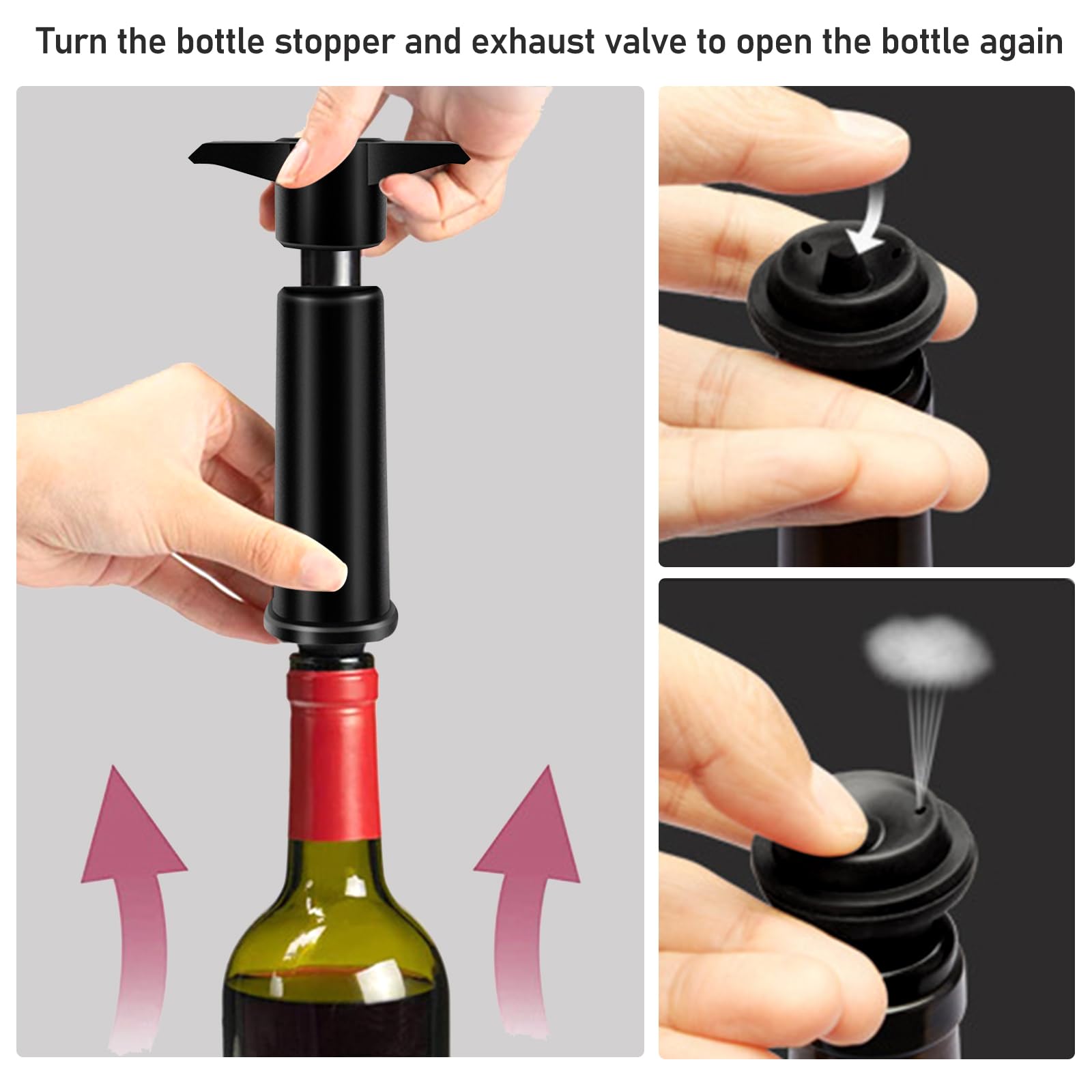 Weinpumpe Vakuum: 1 Pumpe Und 10 Stopfen Schwarzer Weinstopper, Luftdicht, Oxidation Verhindern, Für Weingenuss (Schwarz)