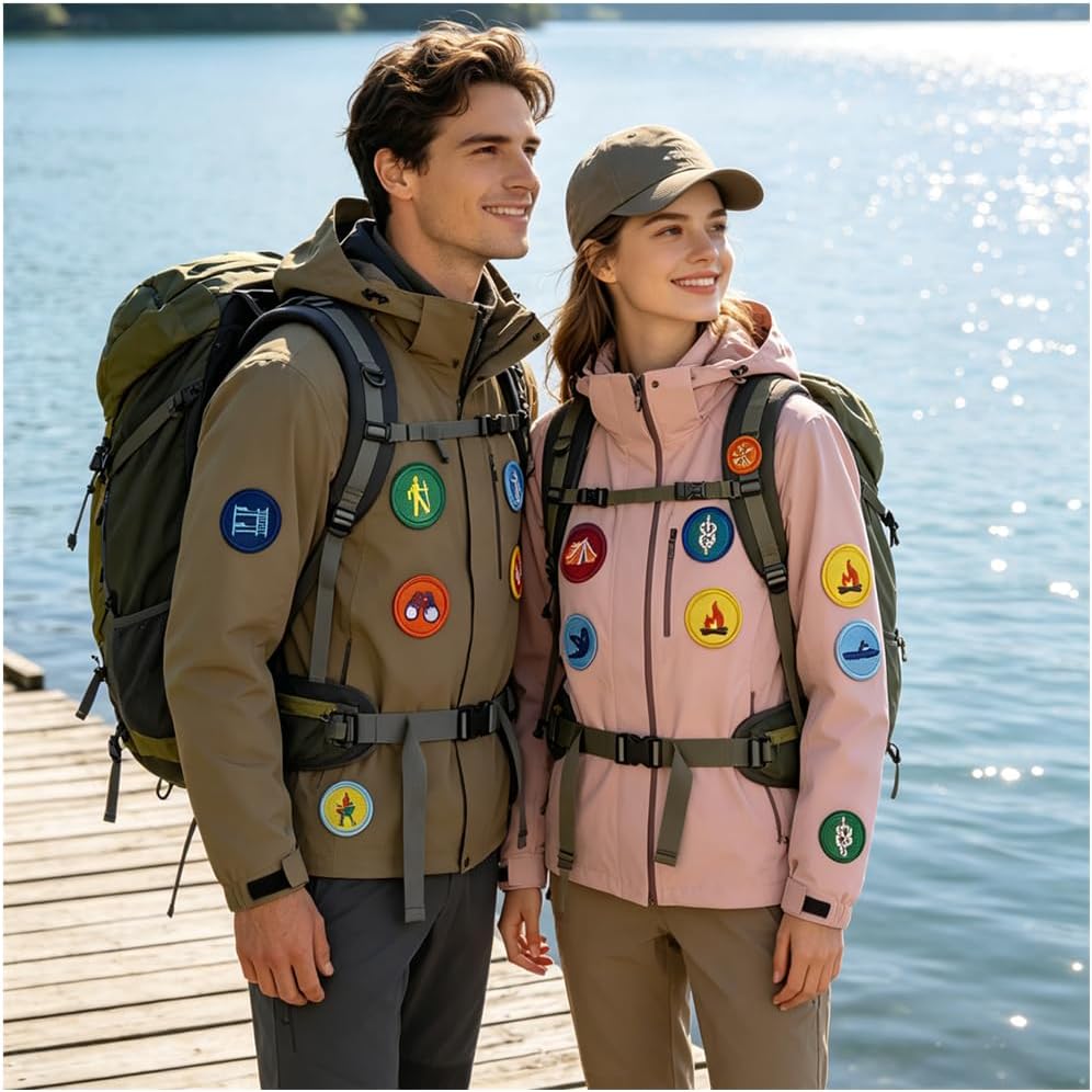 15 Pcs Round Wildermess Explorer Badge Applique, Outdoor Nature Camping Fire Adventure Themed Hook&Loop Embroidered Patches image 4