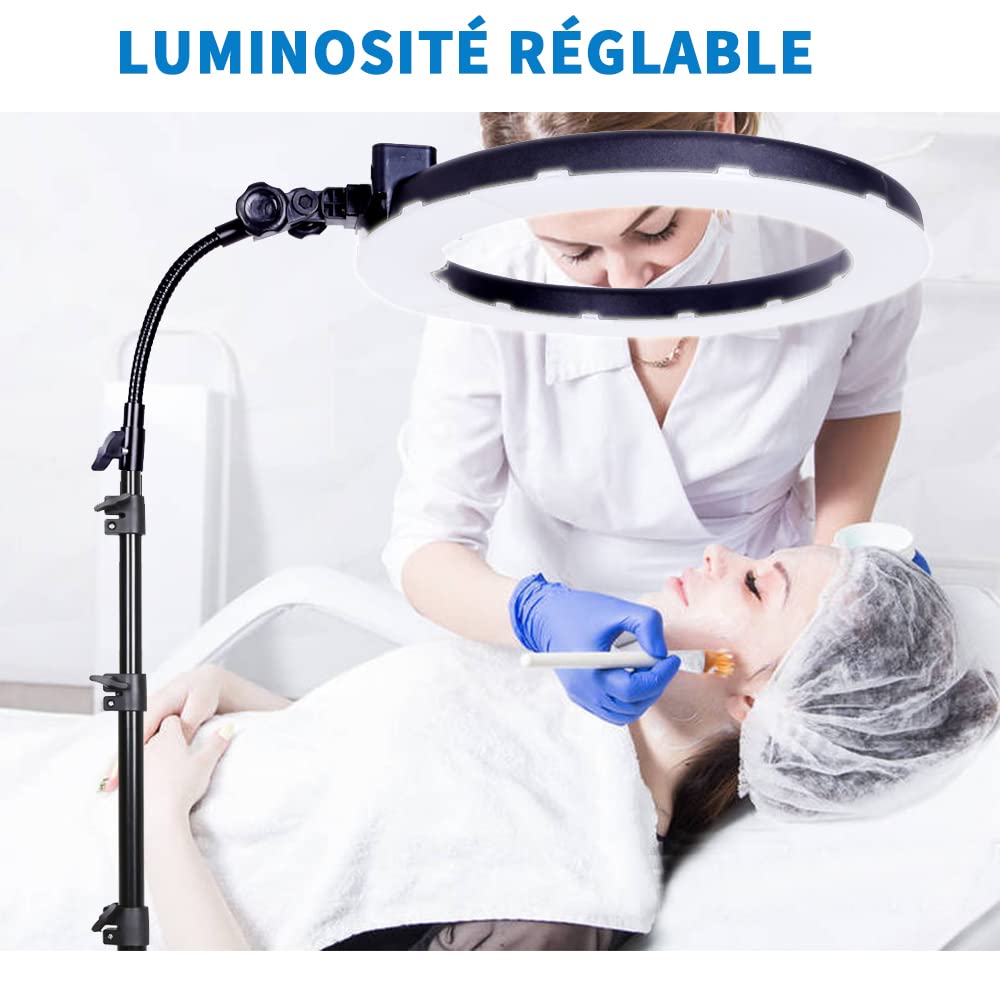 Lampe à Anneau LED 65W 18 Pouces de Maquillage avec Miroir pour Sourcil Lumière pour Tatouage, Beauté, Extension de Cils, Eclairage de Photographie de Studio avec Trépied Support de Téléphone