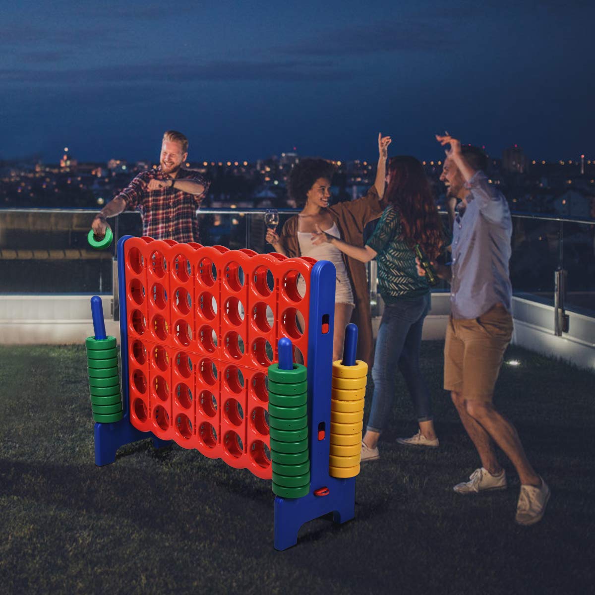 COSTWAY Forza 4 Gigante Mega 4 in Linea Quattro Insieme, Gioco da Tavolo Gioco di Fila per Bambini, 120 x 42 x 104 cm (Blu)
