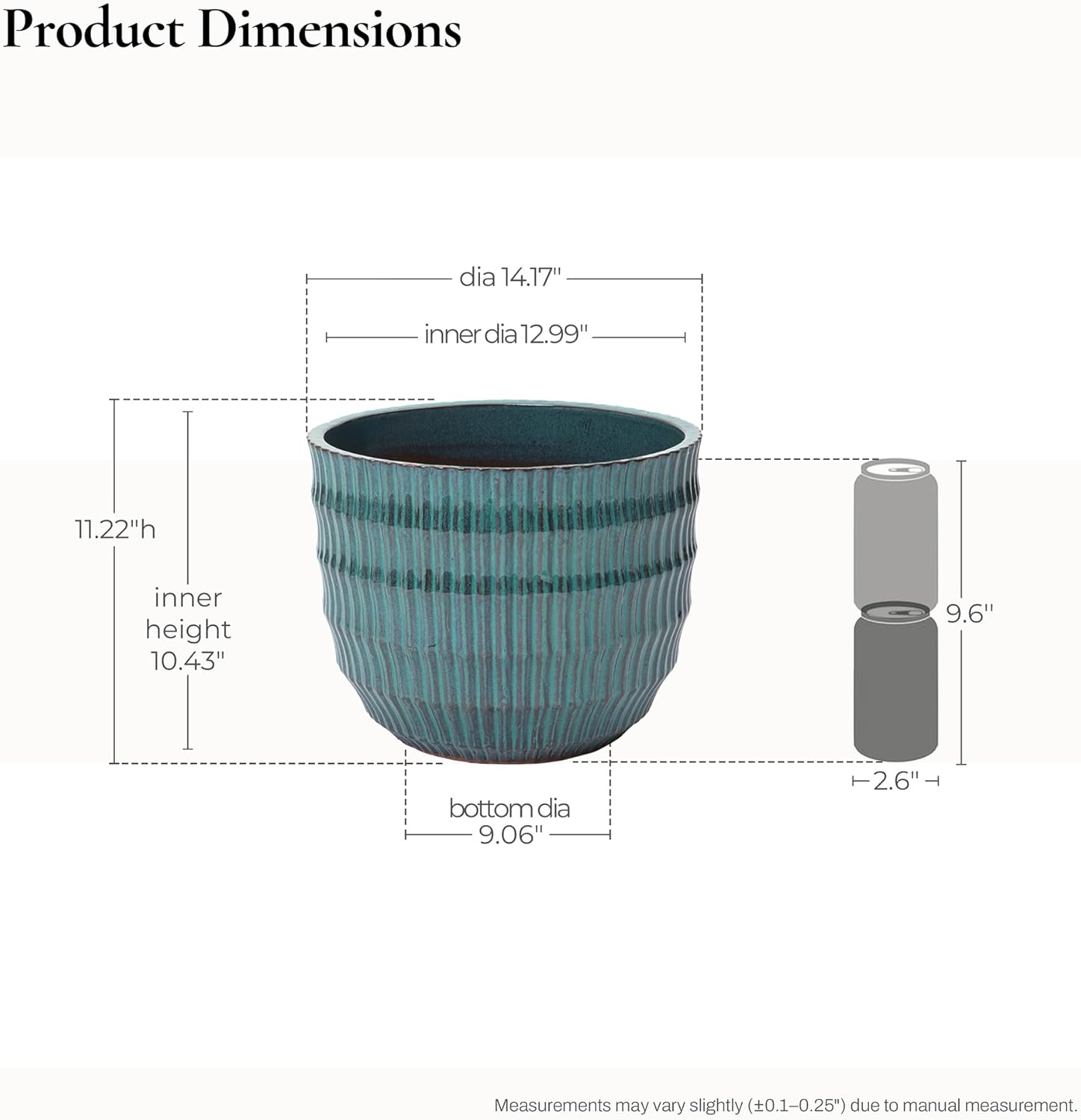 LuxenHome 14" Dia Blue Round Ceramic Pots for Plants, Large Planters for Indoor Plants, Round Outdoor Plant Pot with Drainage Hole and and Rubber Plug, Glazed Fower Pot for Home Garden Patio