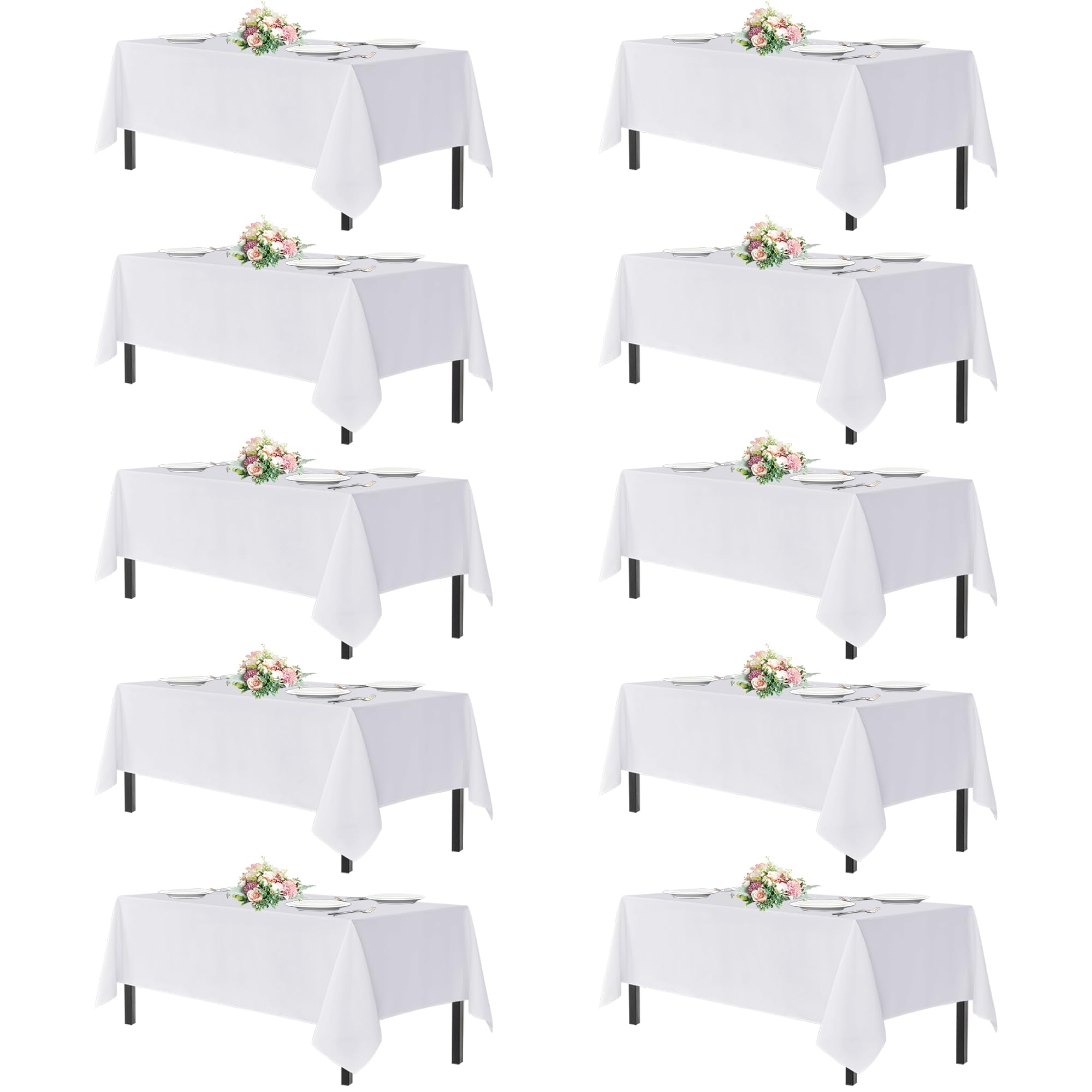 sancua White Table Cloths Rectangle, 10 Pack Tablecoths Rectangular for 6 Foot Tables - Washable Polyester Fabric Table Cover for Wedding, Birthday Party, Banquet Reception, 54x108 Inch