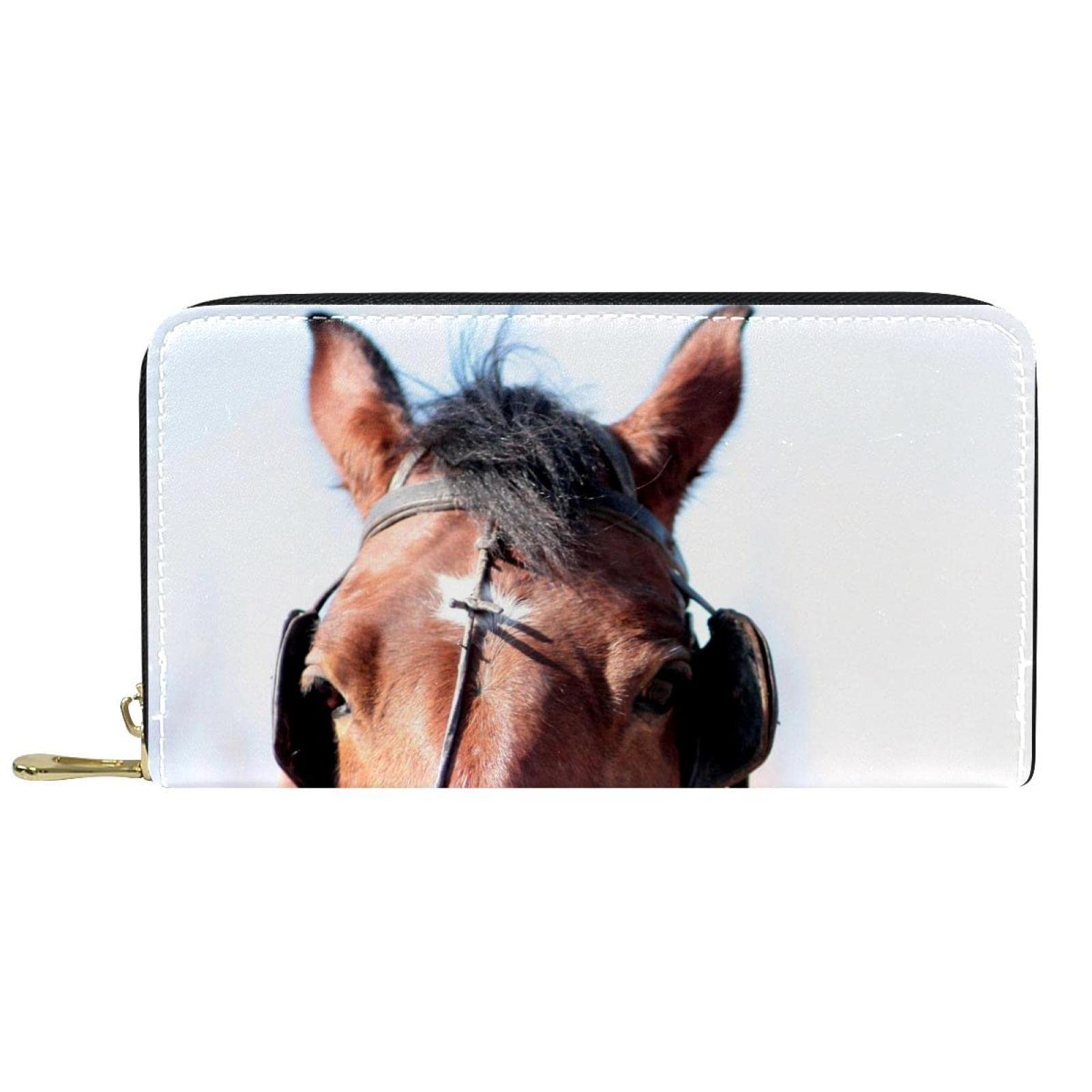 Cartera larga de piel con cremallera para foto de caballo, Varios colores, 20.5x2.5x11.5cm/8.07x1x4.53 in, Classic