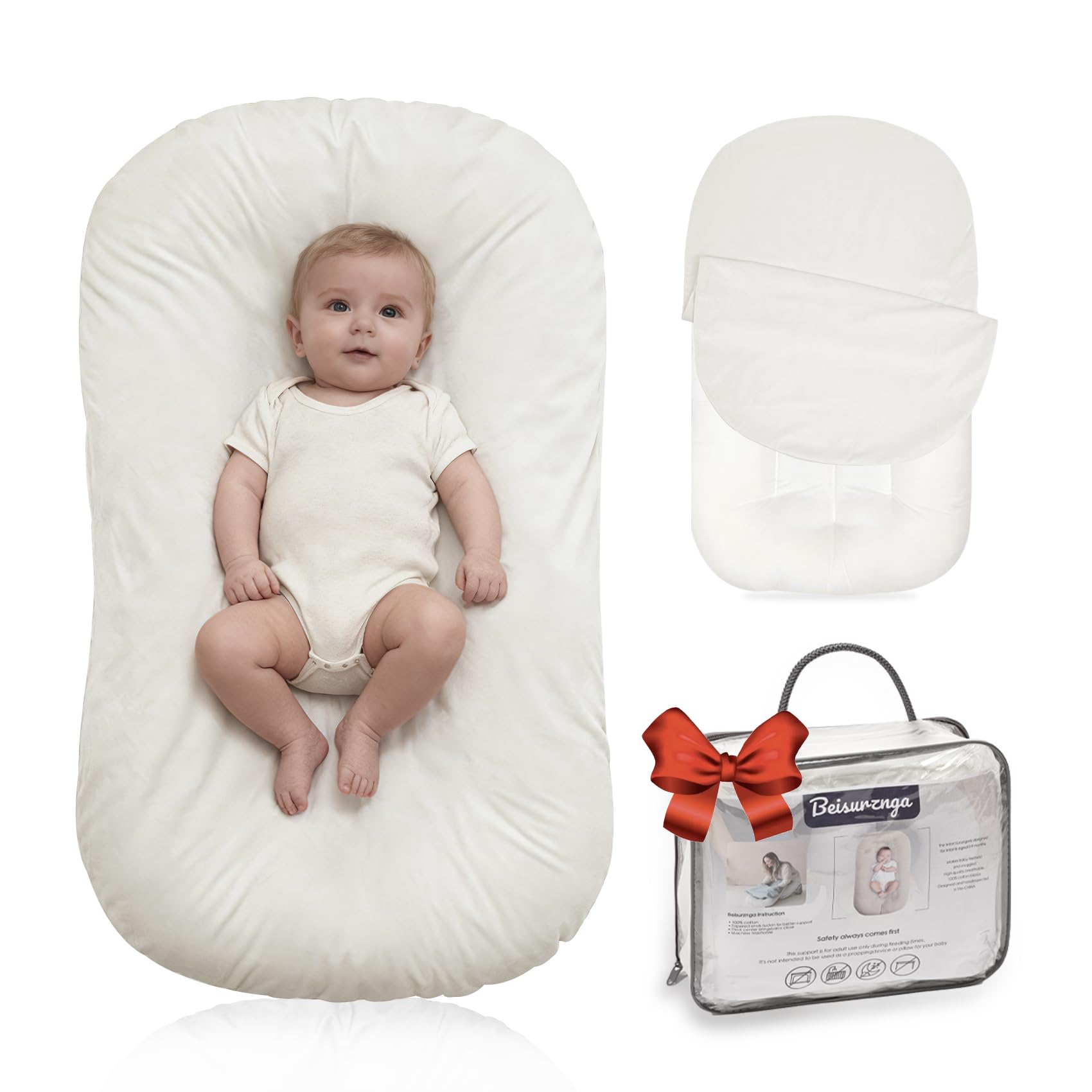 Baby Lounger Newborn 0-24 Months, Home and Travel Infant Cushion-White