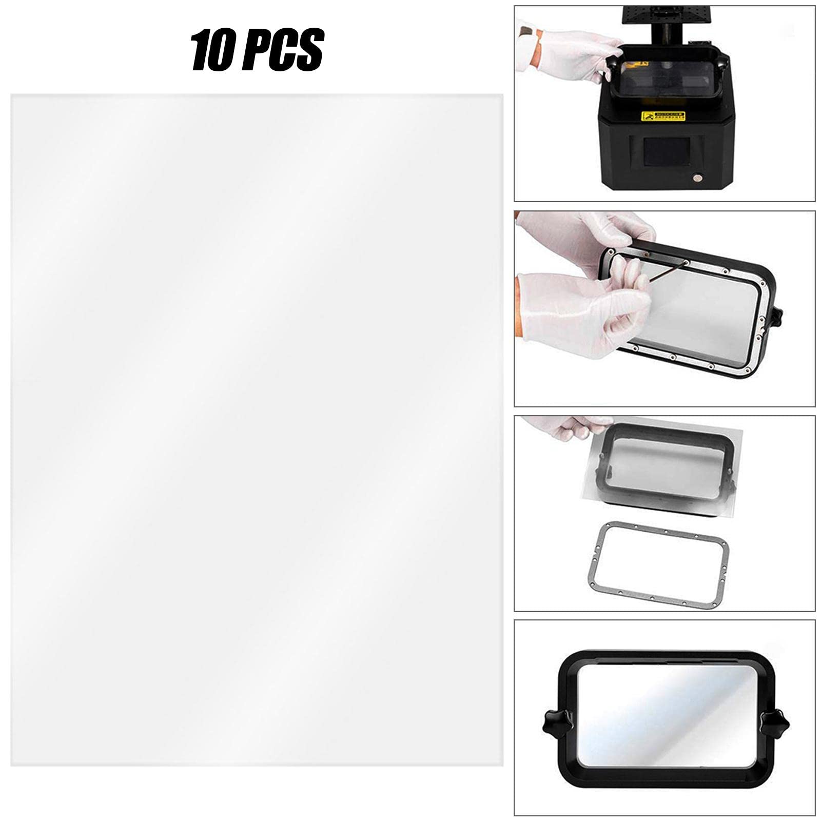 4 Pezzi Pellicola FEP Stampante 3D Foglio Rilascio Trasparente Superficie Liscia Resistente All'alta Temperatura Spessore 0.1mm Adatta per Studio, 10 Pezzi