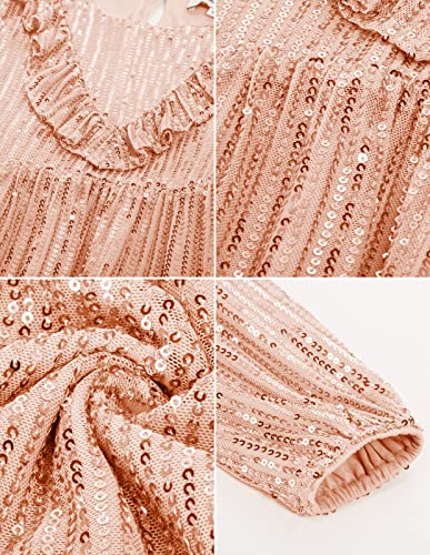 Grace Karin Girls Sequin Dress Long Sleeves Ruffle Girls Dress With Hair Bow Pink Gold 12Y #TOP4