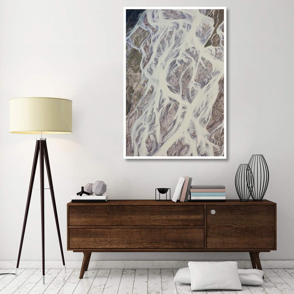Artworks Italia Cline River que muestra sedimentación pesada y trenzado, Parque Nacional Jasper, Alberta, Canadá-Arte en papel, 42 x 62 pulgadas
