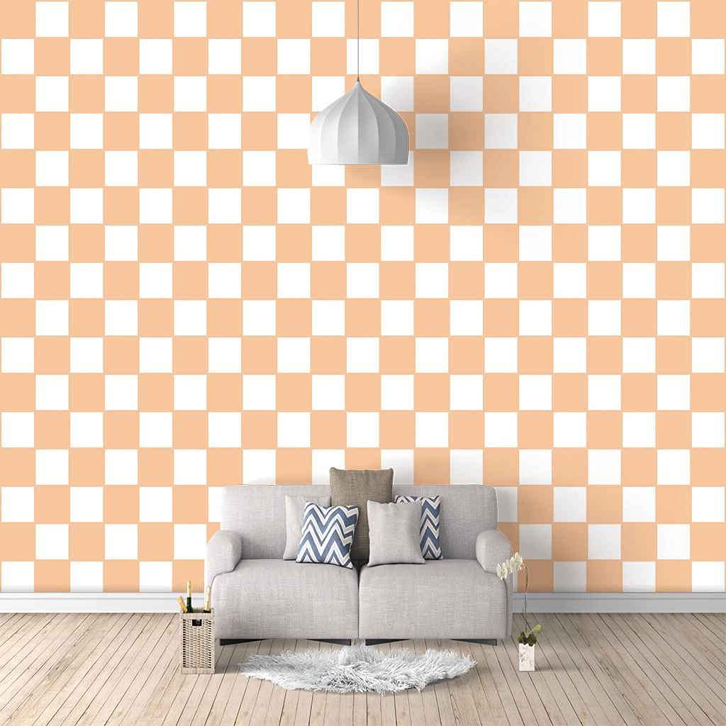 Papier peint salon canapé au motif géométrique carré pour une ambiance chaleureuse