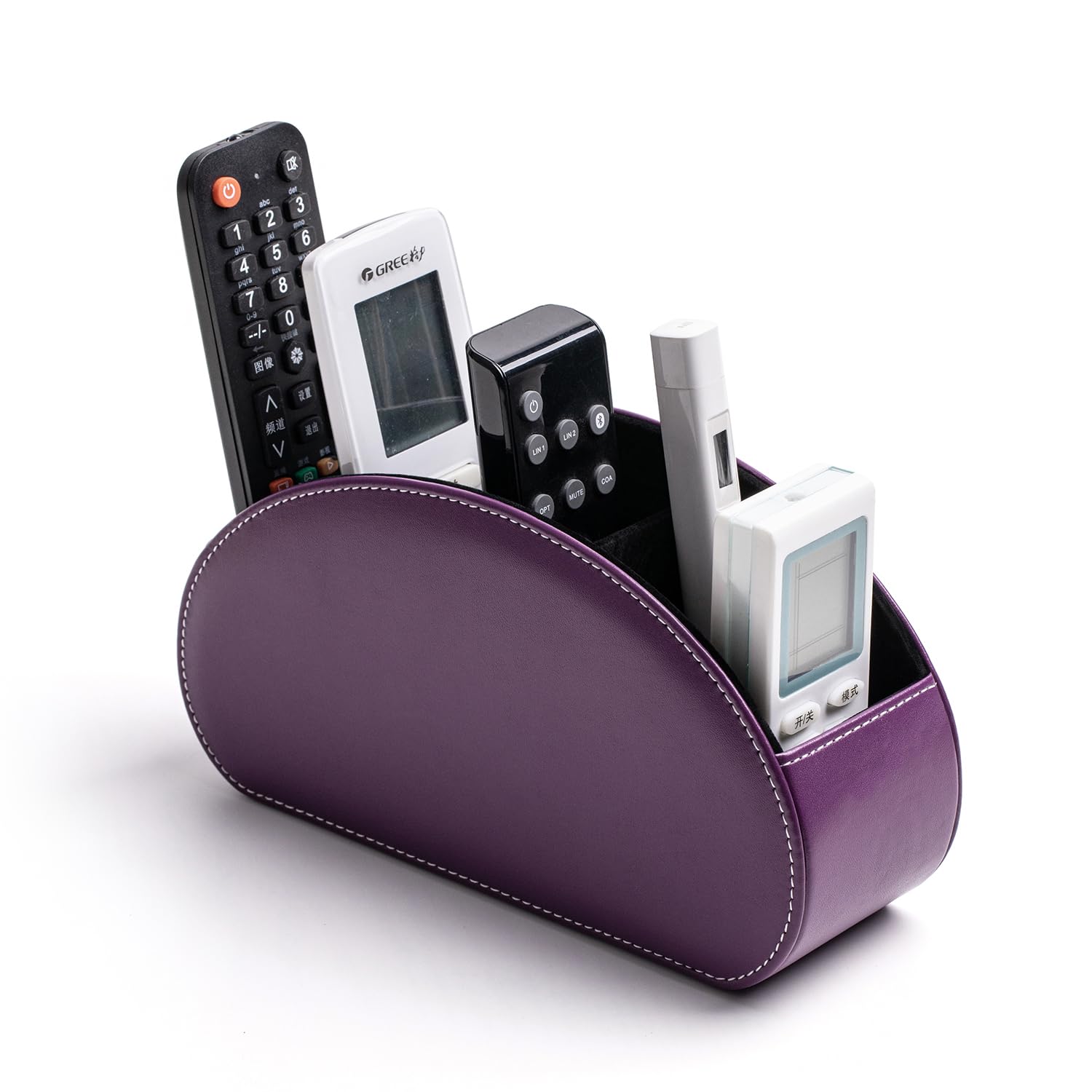 Remote Control Holders Organizer Box with 5 Compartment PU Leather Multi-functional Office Desk Storage Caddy Store Tv Remote for Media Player,Brush,