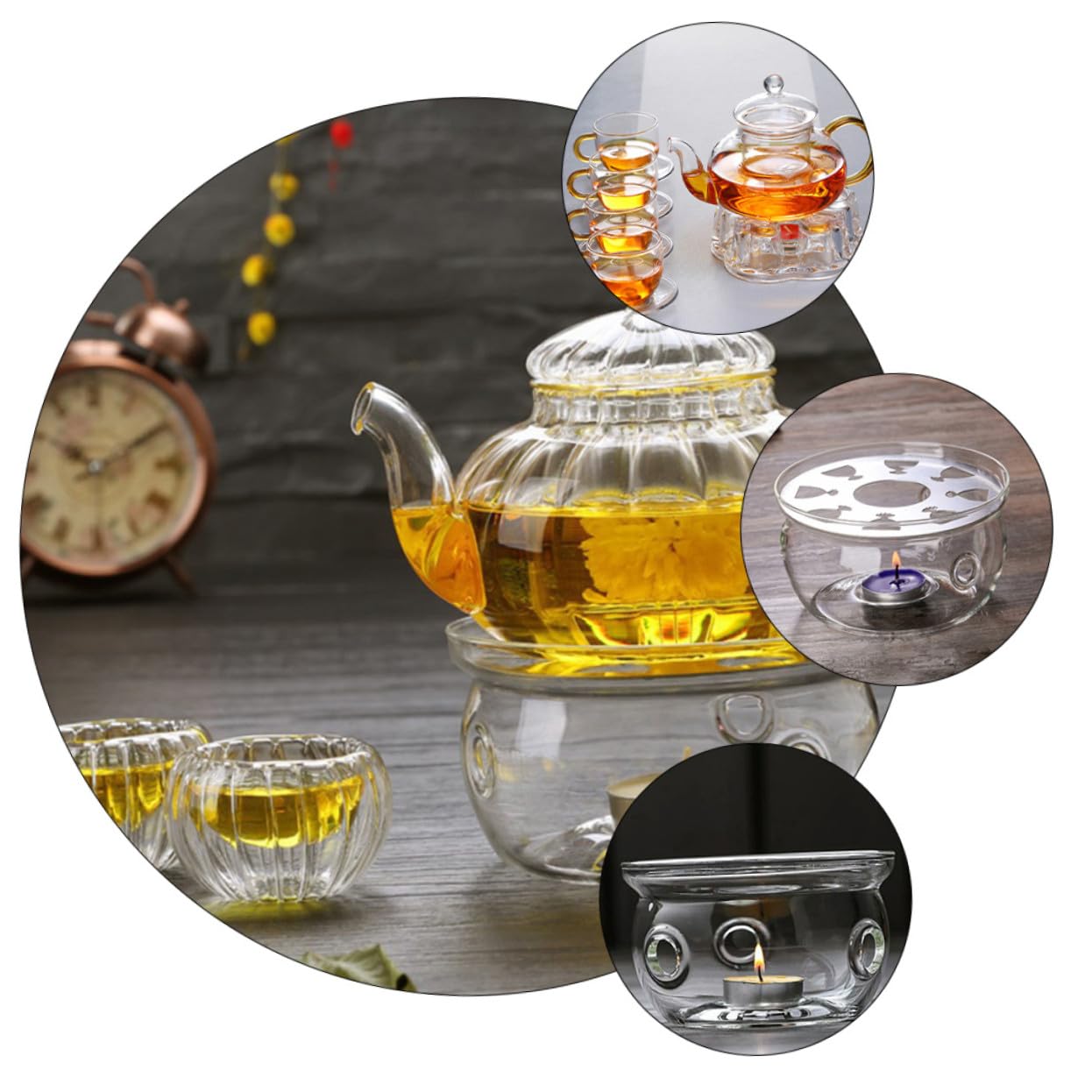 2 Stück Glas Teekannen Stövchen Hochborosilikat Teewärmer Milchwärmer Ohne Kerze Für Zuhause Büro Warmhaltefunktion Belüftete Basis Praktisch Elegant