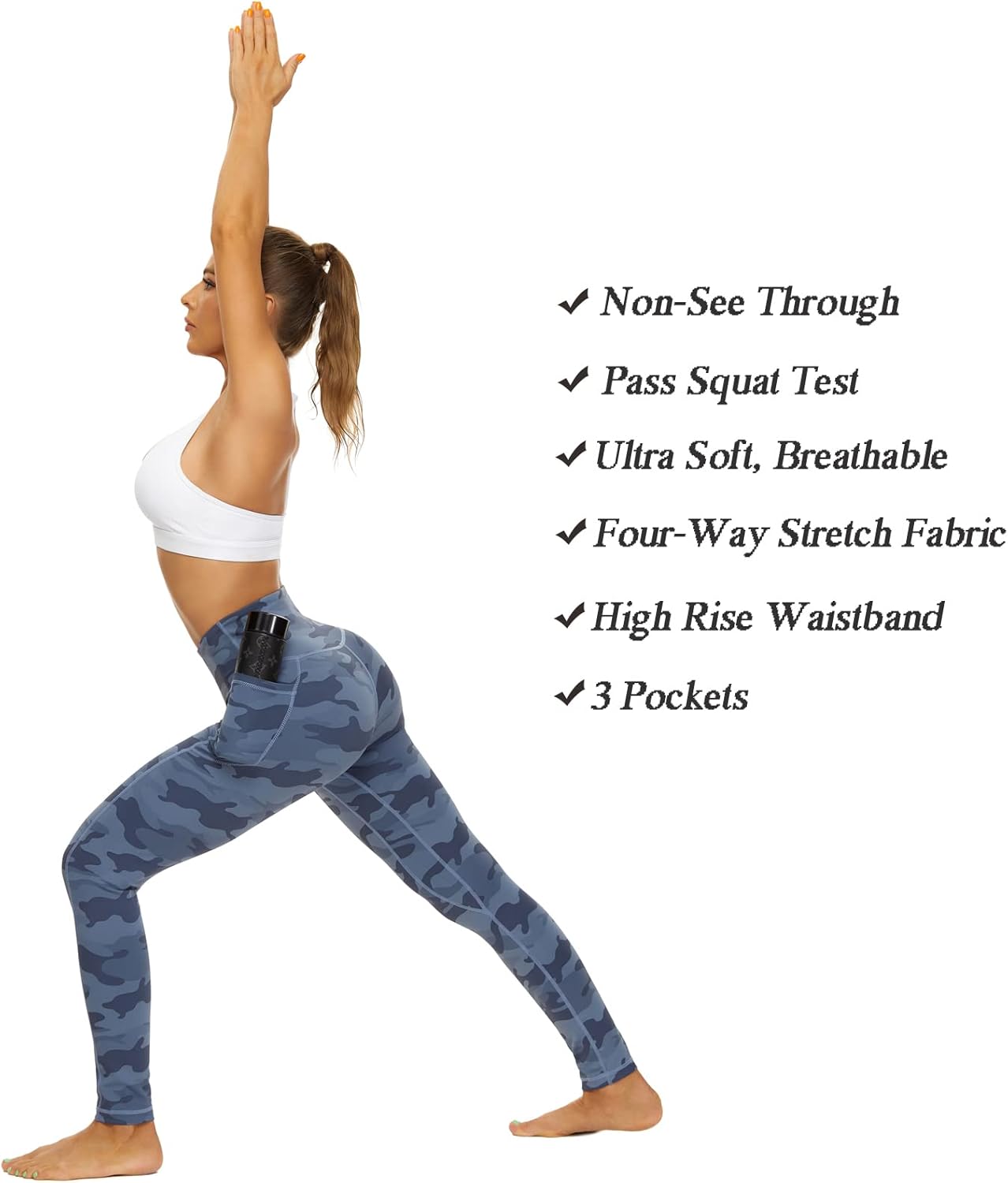 iniber High Waisted Yoga Pants with Pockets for Women 4-Way Stretch Soft Running Workout Leggings Athletic Yoga Pants - Image 6