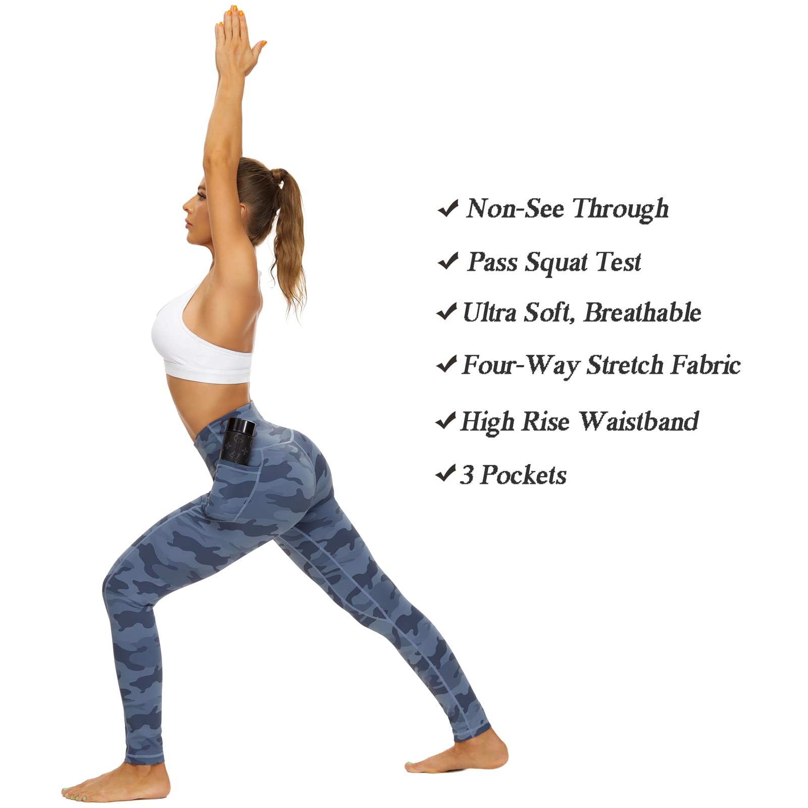 iniber Legging taille haute pour femme - Tie-dye - Pantalon de yoga - Contrôle du ventre - Longueur 7/8 - Pour athlétisme, course à pied, entraînement, B-camouflage, Taille M