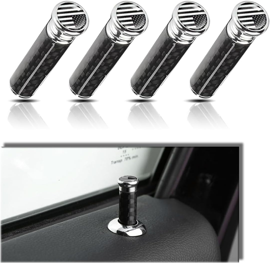 4PCS American Flag Car Door Lock Knobs, Carbon Fiber Car Door Lock Pin Cover Car Interior Modification Accessories, Universal Car Door Lock Pin Cover Car Accessories for Cars/SUVs/Trucks (Black Flag)