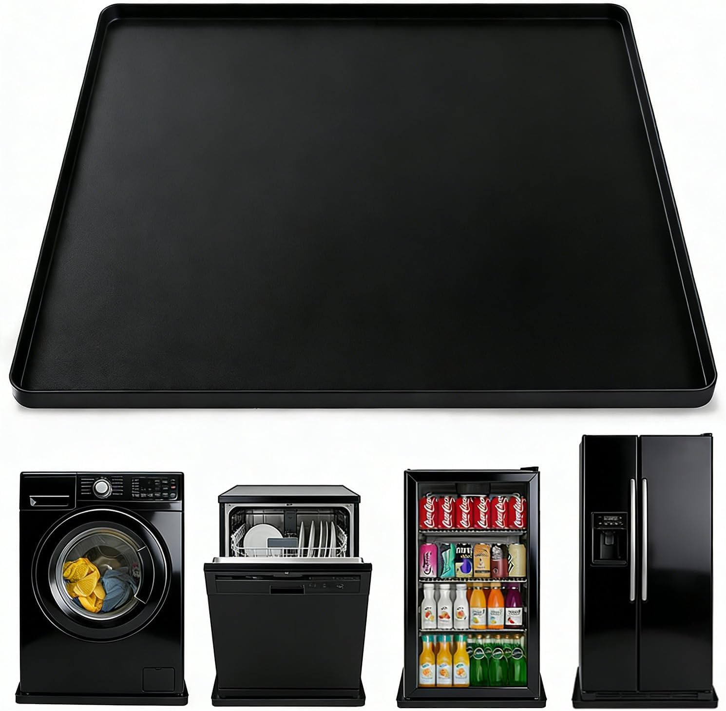 Washing Machine Drain Pan Silicone mat 27"x27" with 0.79" Raised Edges, Leak-Proof Silicone Mat, Non-Slip Waterproof Floor Protector for Washer Dryer (black)