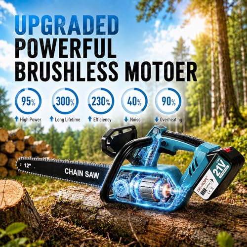 Image of 12 inch Electric Chainsaw Cordless, Battery Powered Saw with 2x4.0Ah Batteries
