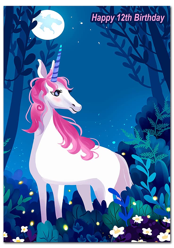 Extra Large 12th Unicorn Birthday Card for 12 Year Old Girl - XL Big thick A4 size - Young Child Children Schoolgirl - Cute Beautiful Greeting - Huge Happy Wishes - Special Age - Eco-Friendly UK Made