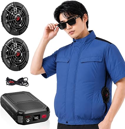 [roasicee] 【冷気循環×裏チタン加工遮熱・体感-12℃】 空調作業服 半袖 ファンバッテリーセット Amazon.co.jp: [roasicee] 【冷気循環×裏チタン加工遮熱・体感-12