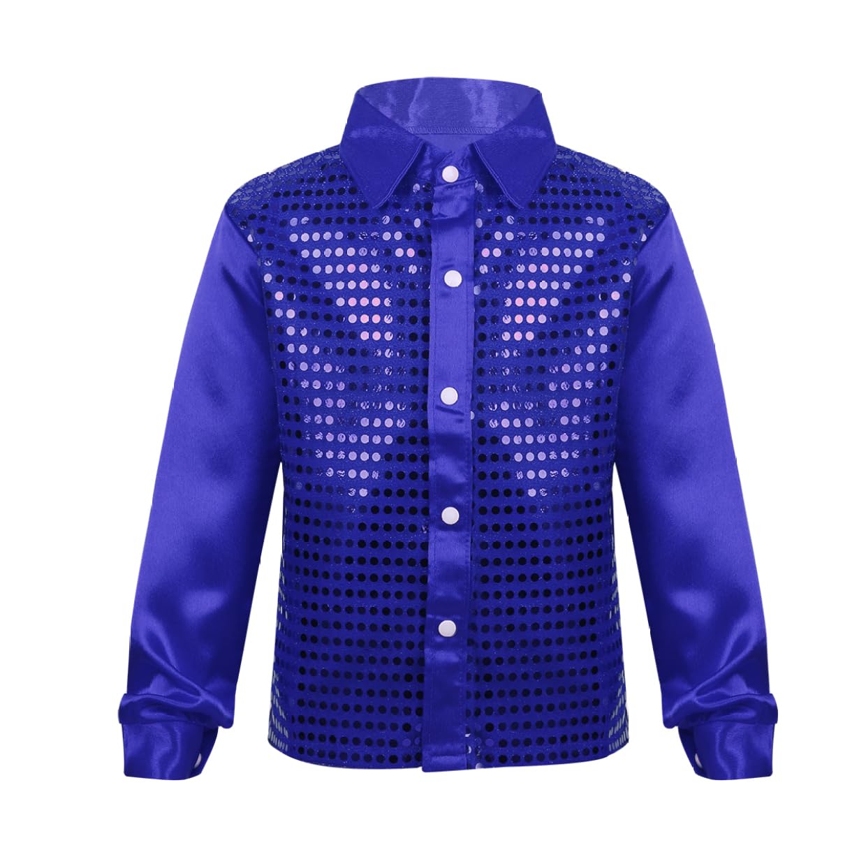 JanJean Kids Boys Sequins Long Sleeve Dance Shirt Party for Choir Hip Hop Jazz Street Disco Performance Wedding Costume Blue 5-6 Years