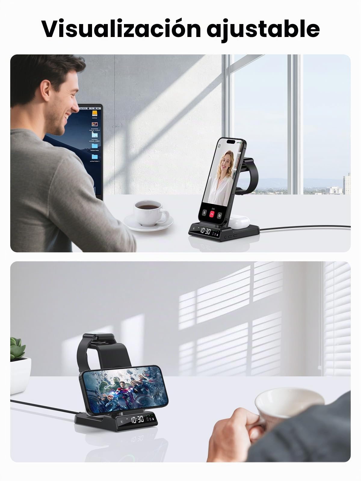 Cargador Inalámbrico para Apple, Estación de Carga Inalámbrica 3 en 1 con Reloj para iPhone 16/15/14, para Apple Watch Cargador con iWatch 10/9/8/7/SE, Air Pods 4/Pro