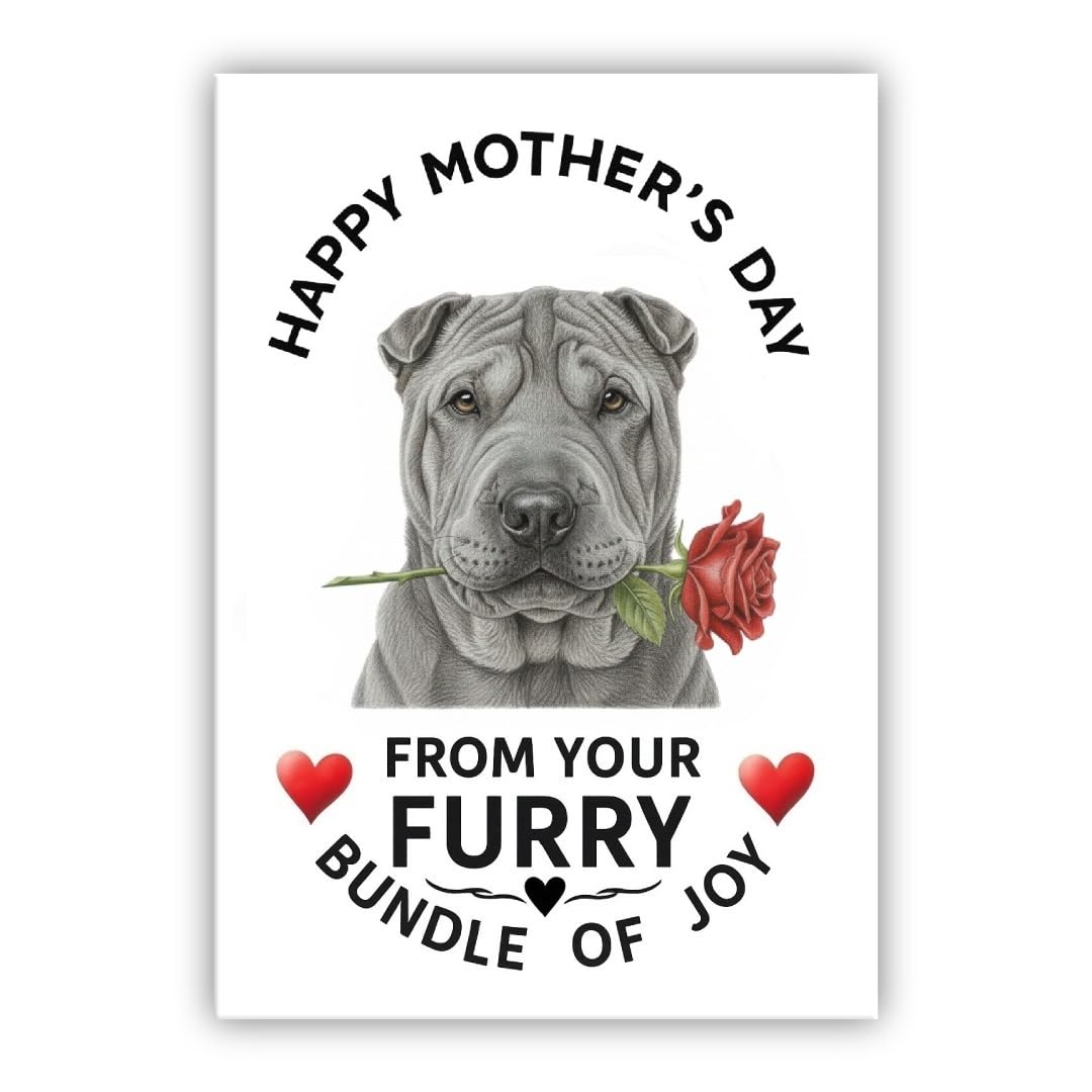 Mother’s Day Dog Card – Pet Mothers Day Greeting Card from the Dog - “Happy Mother’s Day” - Many Breeds Available (• Shar Pei grey)