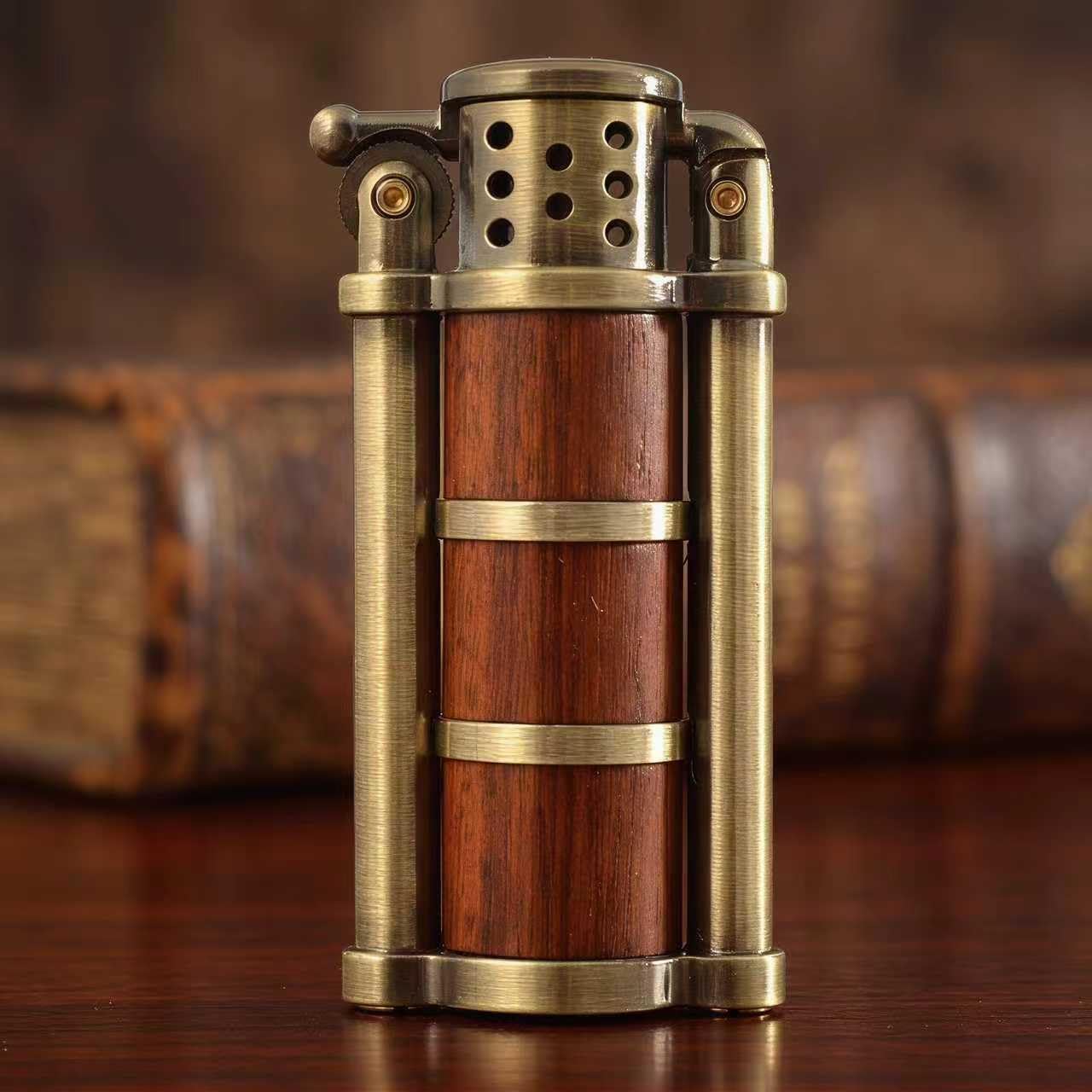 Zapalniczka wielokrotnego użytku, antyczna palisander, nafta, miękki płomień, zapalniczka benzynowa dla mężczyzn, fajny design vintage, łatwa w użyciu (paliwo nie jest dołączone)