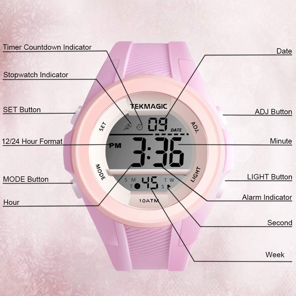 Reloj de Pulsera Impermeable 10 ATM para Bucear Nadar con Cronógrafo Alarma Zona Horaria Dual