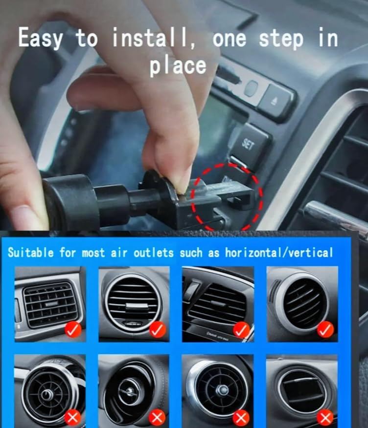 Image of Carlite Mounted Mobile Holder with 360 Rotation, AC Vent Mount, One Touch Lock, Strong Grip, Shockproof, Compatibility to Major Brands Mobiles, for Car, SUV and Truck, Black