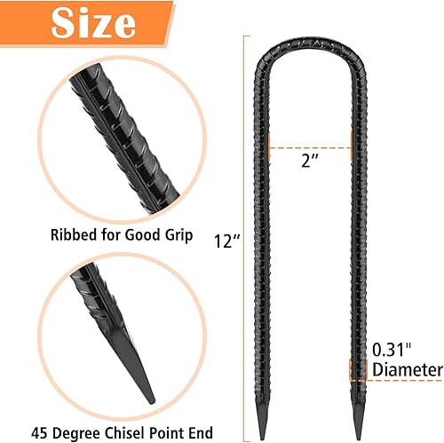 Miniatura 8 de Trampolines - Estacas de viento resistentes tipo U con extremos afilados de 12 pulgadas, anclaje de suelo de seguridad de acero galvanizado para