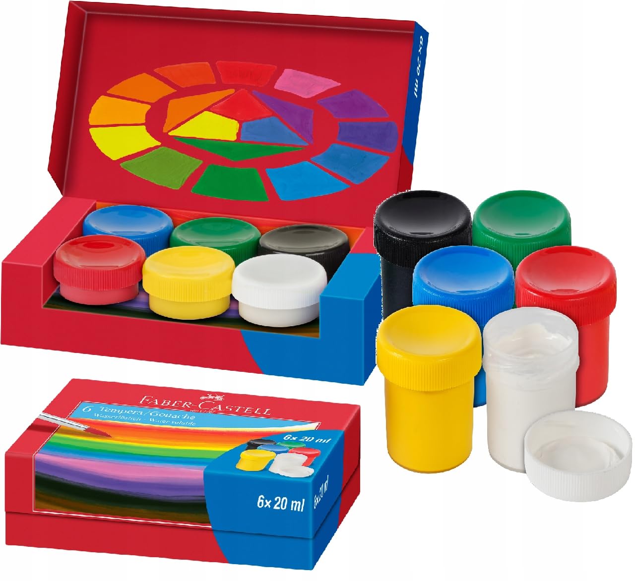 Faber-Castell Tempera/Gouache Colours, 6 Pots of 20 ml, Multicolor