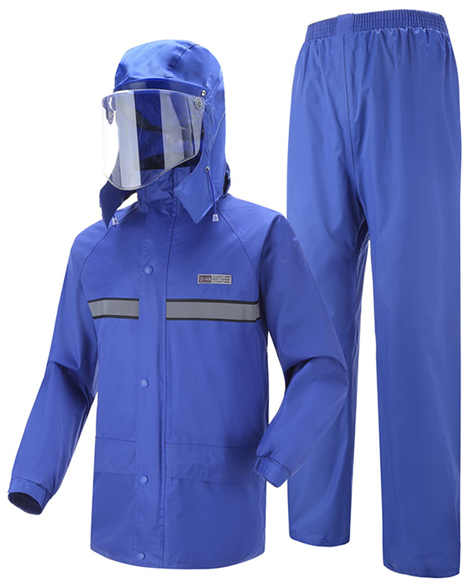 Cycle Gear Rain Suit for Men & Women,2 Piece Motorcycle Riding Rain Gear Suit Set,Waterproof Lightweight Rainwear,Blue,XXL