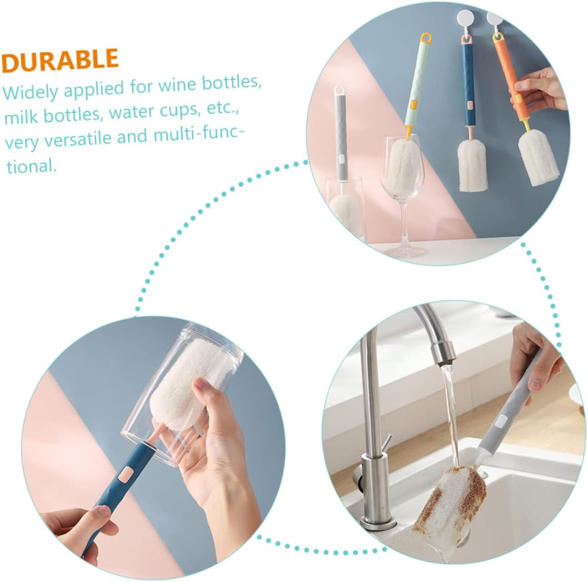 8pcs Detachable Bottle Cleaner Handle Cup Brushes for Easy Cleaning of Wine and Water Bottles Space-Saving Design Hanging Hook for Home and Travel