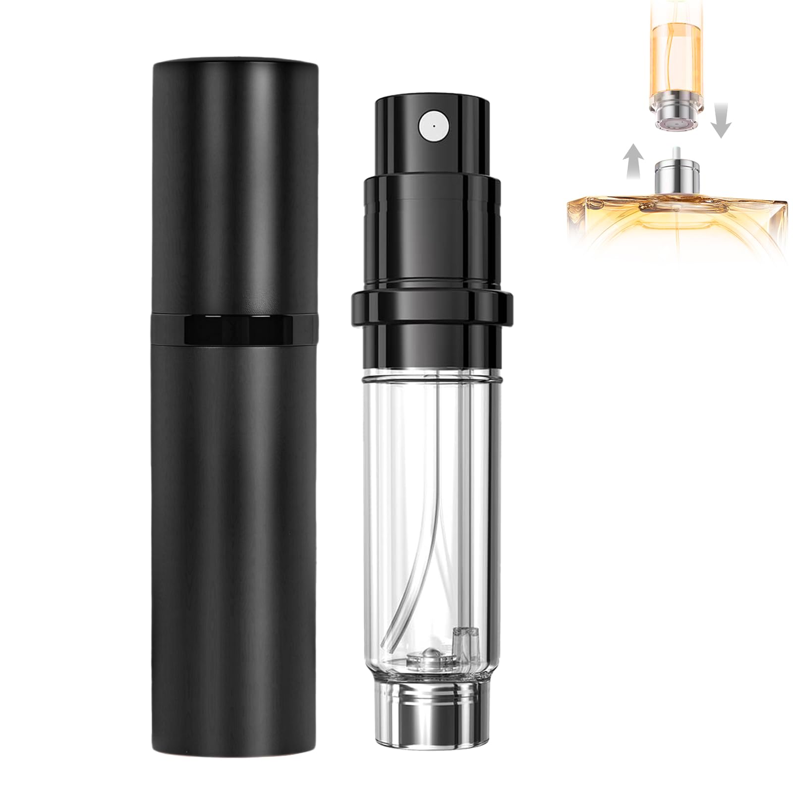 szyanlai Portable Perfume Atomiser Refillable - 5ml Empty Travel Perfume Bottle, Nano Mist, Leaking Proof, Bottom Pump without Funnel, Luxurious Mini women and men (Black)