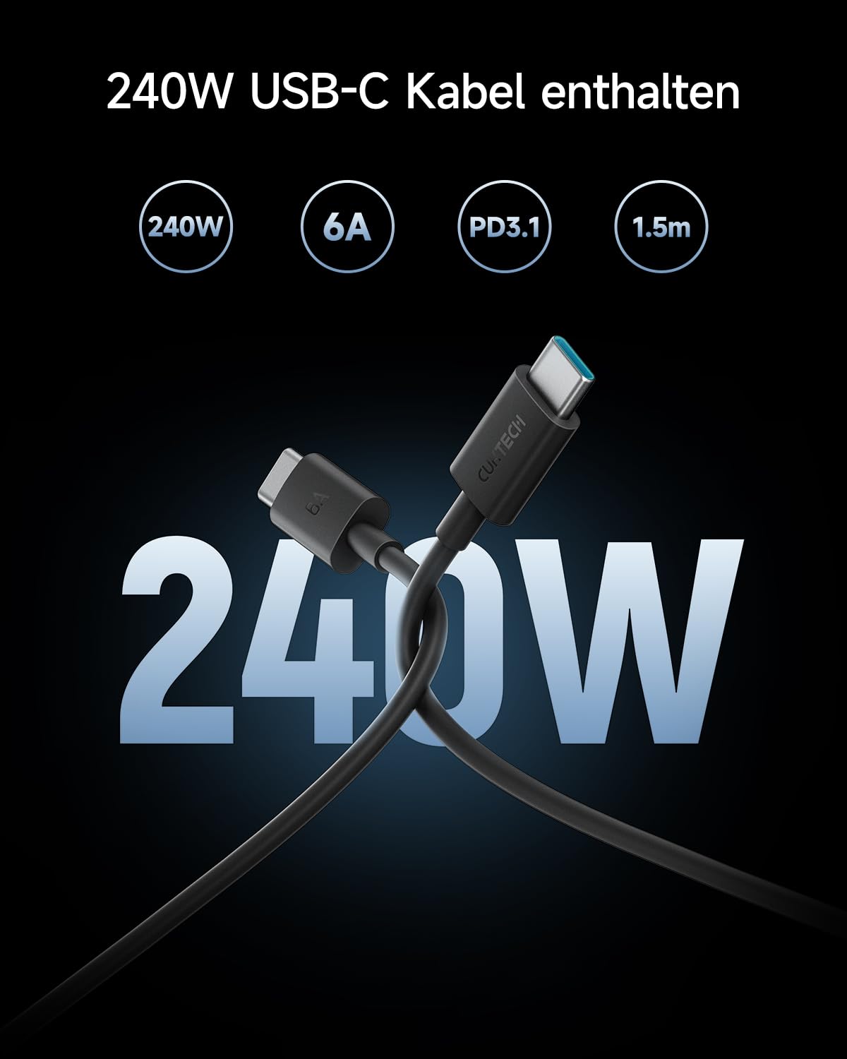 140W USB C Ladegerät, CUKTECH Gan Schnellladegerät mit USB C Kabel, 4-Port PD Fast Charger Netzteil für Laptop, MacBook Air, iPad Air, Galaxy S24/S20, iPhone 16/Pro/Max, Steam Deck, Google usw