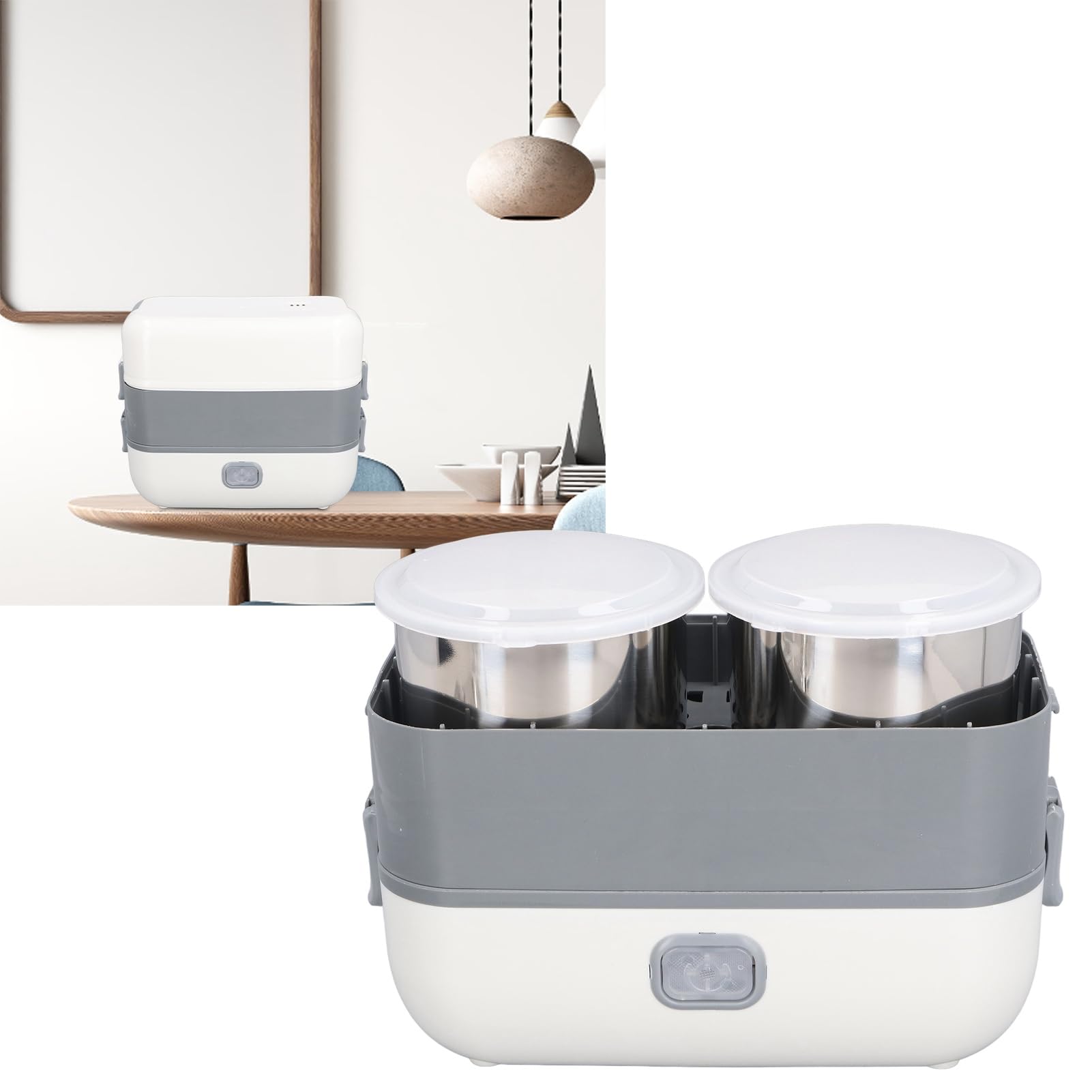 TOPINCN Lunch Box Scaldavivande Portatile, Riscaldamento Autonomo da 200 W, Rivestimento in Acciaio Inossidabile, Lunch Box Elettrico Multifunzionale con Riscaldamento di (Spina europea