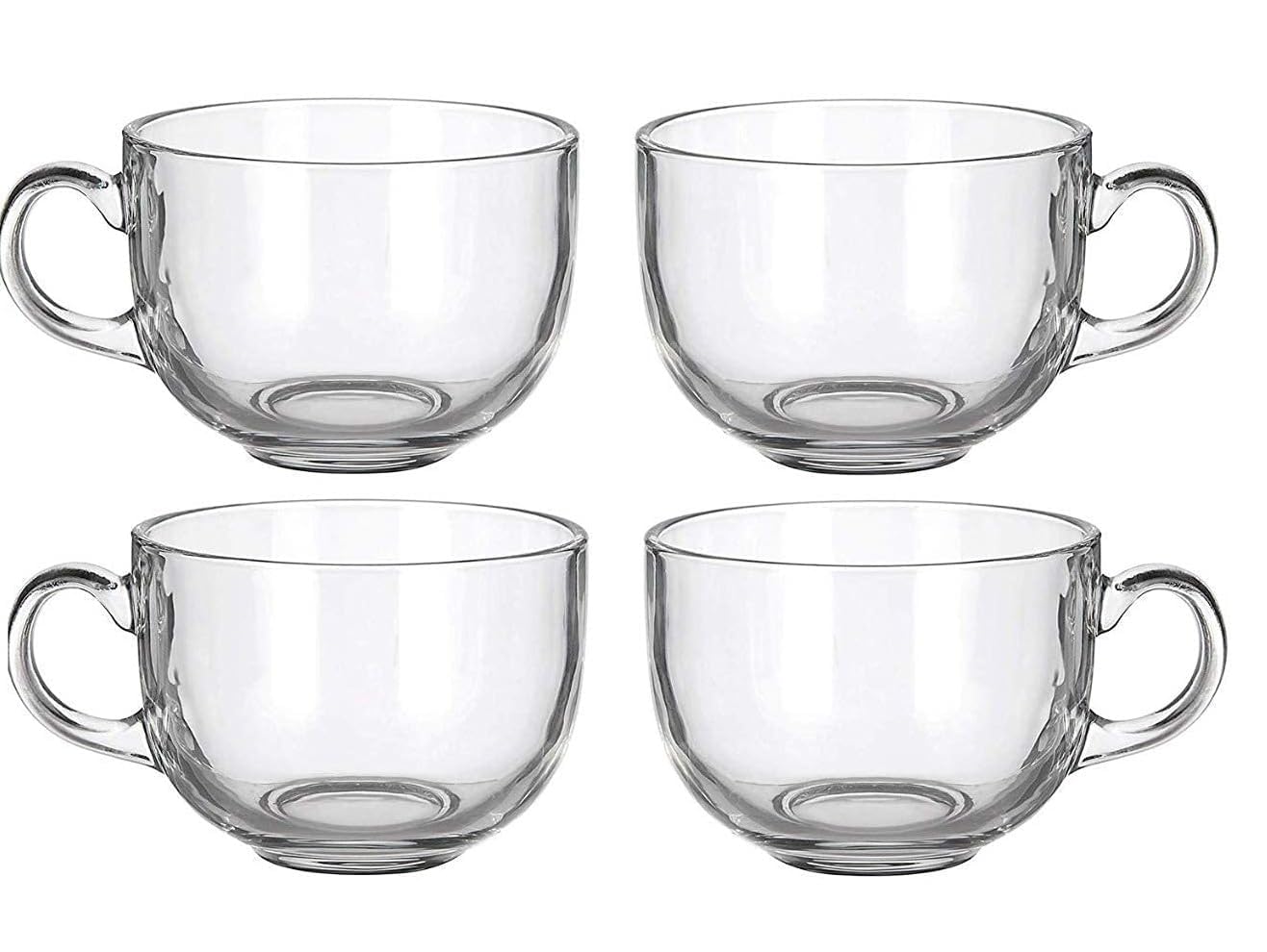 MORDERA Round Shaped Glass Coffee Cup, Glassware Tea Cup, Tea Cups for Hot Beverages with Handle, Transparent Glass Tea Cup Set for Coffee, Tea, Milk - 4 Pieces, White, 150 ml