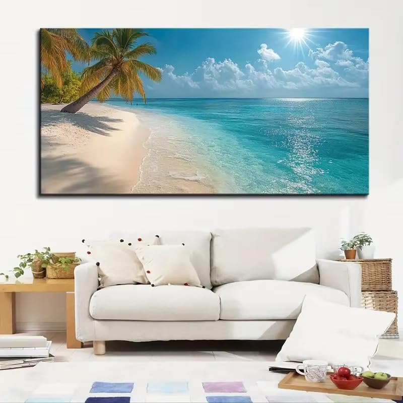 Toile plage tropicale grand format pour illuminer un salon sombre 75x150cm