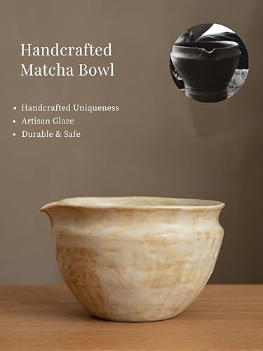 Miniatura 3 de Juego de 6 batidores japoneses de matcha con cuenco de cerámica Wabi-Sabi hecho a mano (Chawan), persecución de bambú, soporte para batidor,