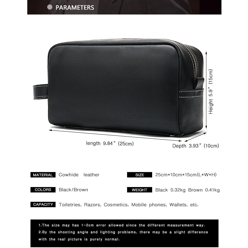 Reise-Kulturbeutel aus Leder für Herren, Rasierset, wasserabweisend, für Badezimmer, Toilettenartikel, Organizer für Accessoires, Kosmetik, Hygiene, Pflegeutensilien, Taschen, Unisex, Schwarz