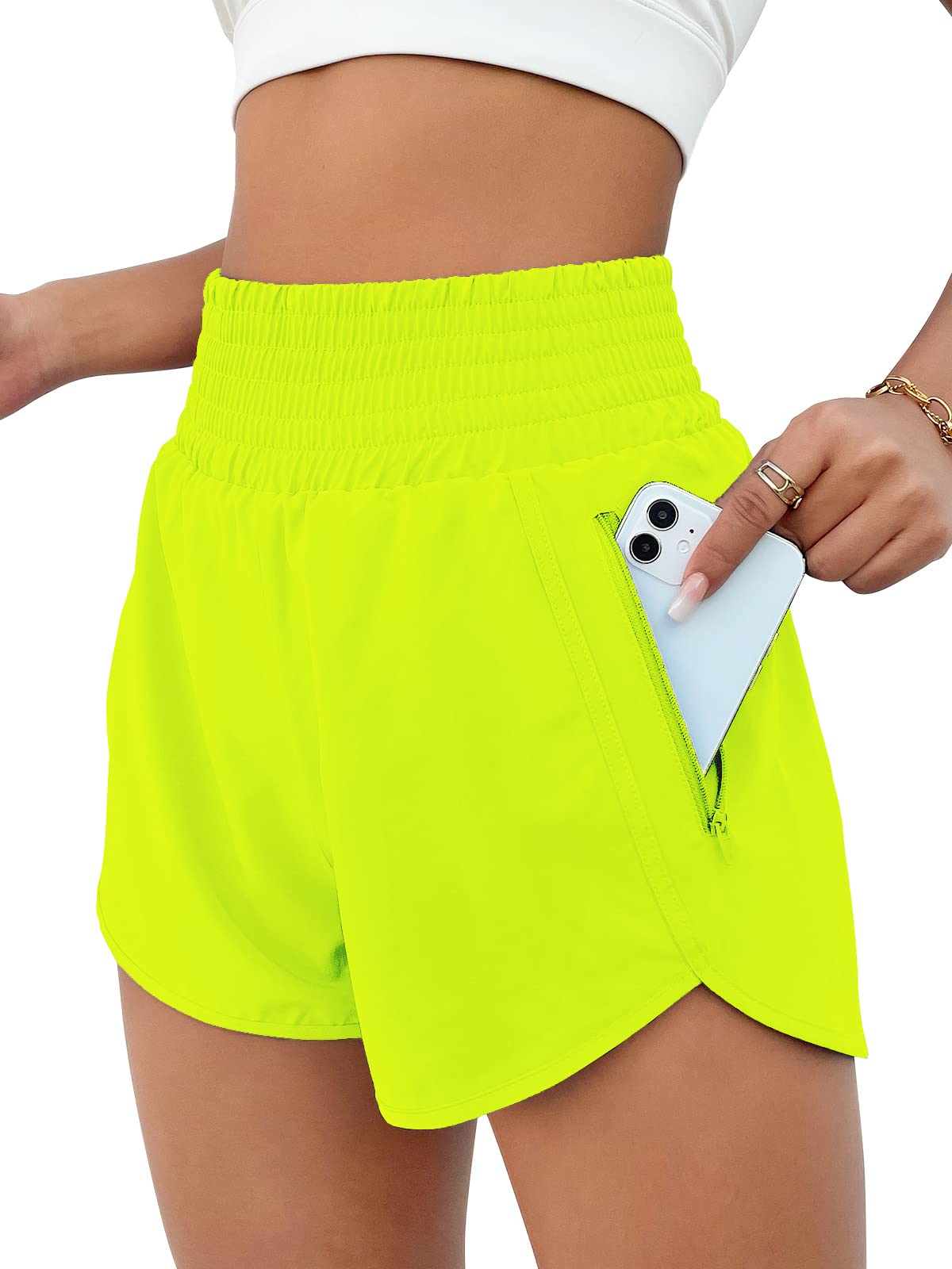 BMJL Women's Athletic Shorts High Waisted Running Shorts Pocket Sporty Short Gym Elastic Workout Shorts