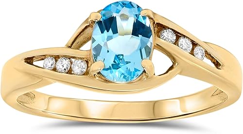 Anillo de promesa ovalado de oro amarillo de 10 quilates con topacio azul y piedra preciosa auténtica para mujer, piedra natal de diciembre, Metal