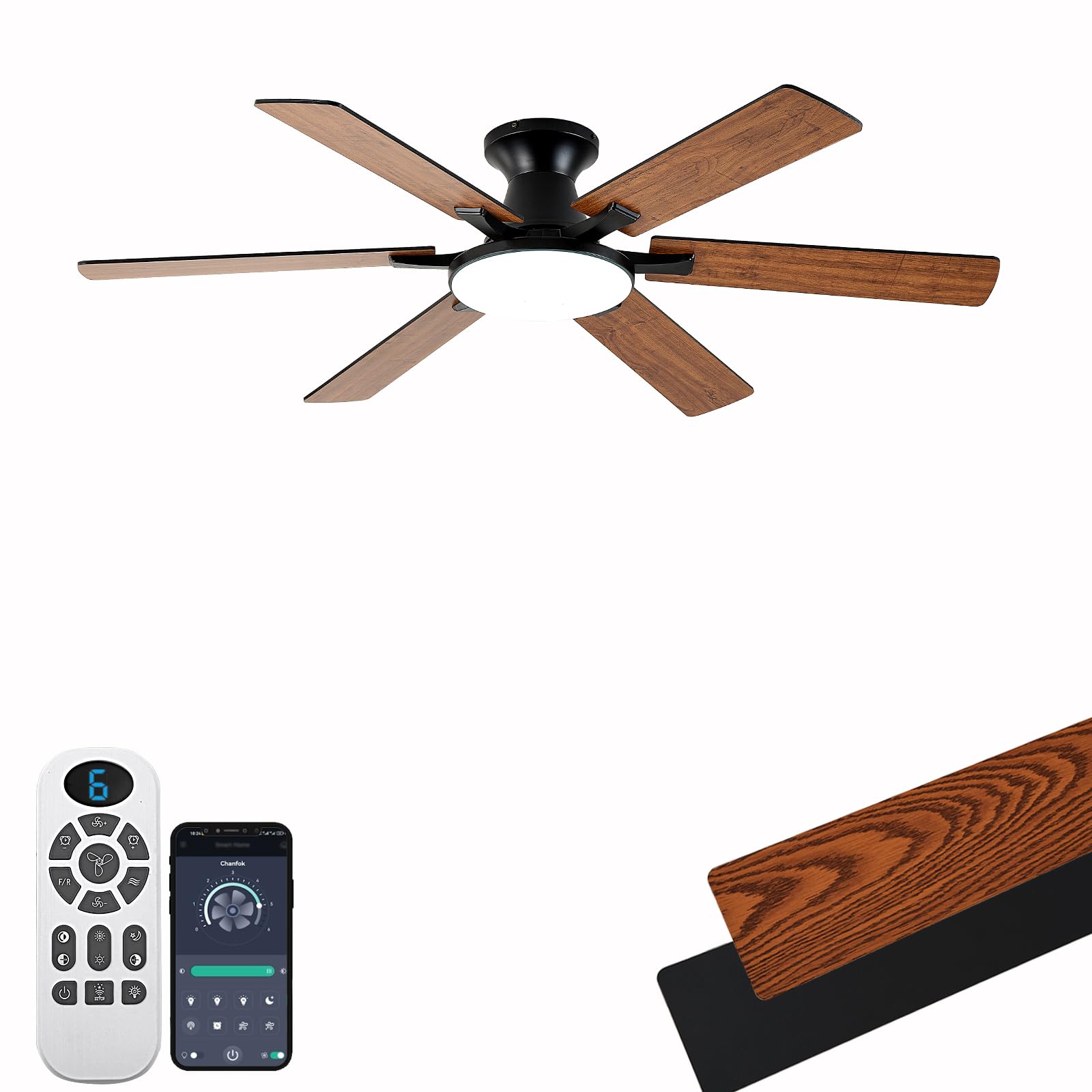 Ceiling Fans with Lights 54 Inch Low Profile Ceiling Fan with Light and Remote Control 6 Speeds 6