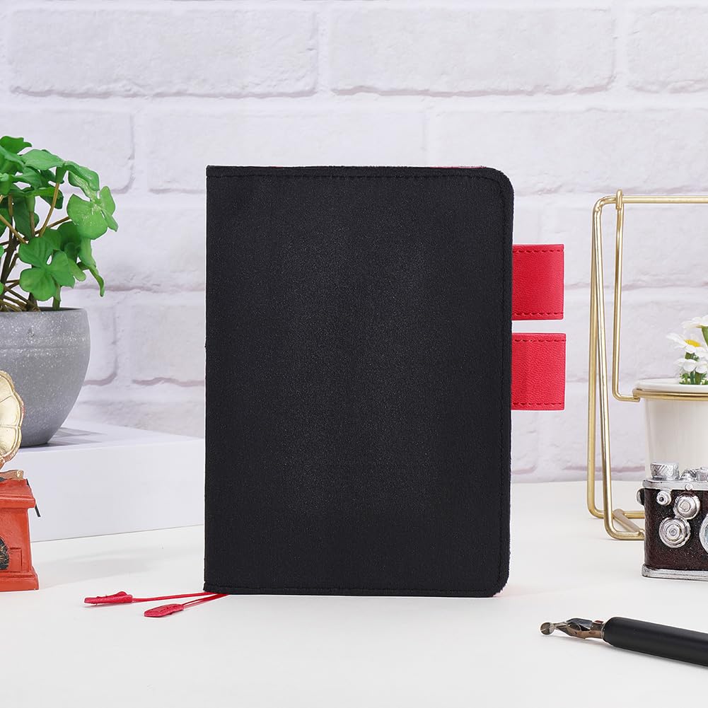 craspire A6 Samt Notizbuchhülle Schwarze Leder Buchhülle Mit Kartenfächern 4.5 x 6.6 Zoll PU Umschlagmappe Business Aktentasche Wiederverwendbarer Leder Portfolio Organizer