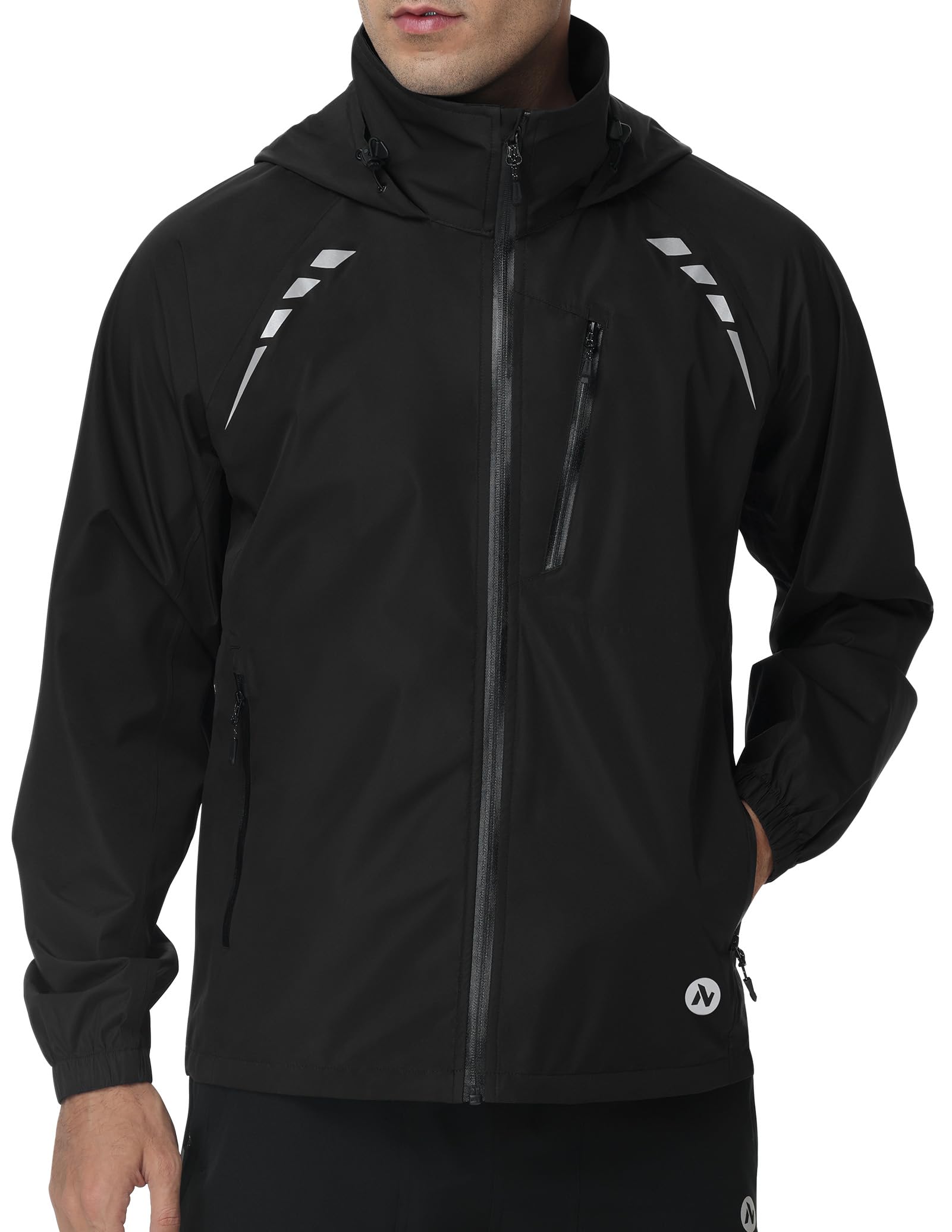 Nepest Chaqueta de ciclismo impermeable para hombre, protección contra la lluvia 10K H2O + transpirabilidad 5K, 6 bolsillos, reflectante, UPF50+, abrigo resistente al viento para MTB Running