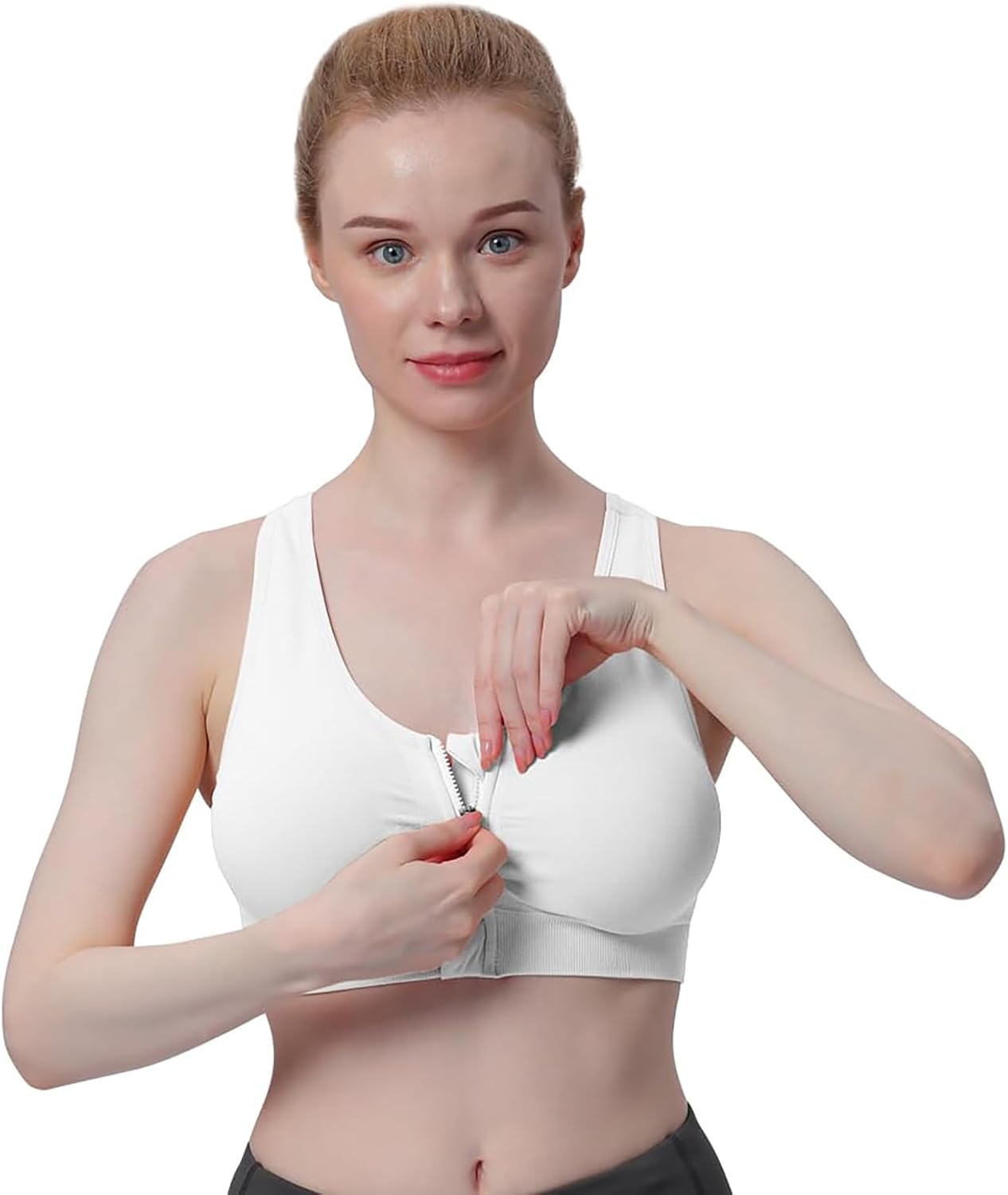 Women's Zip Front Sports Bra Wireless Post-Surgery Bra Active Yoga Sports Bras - Image 4