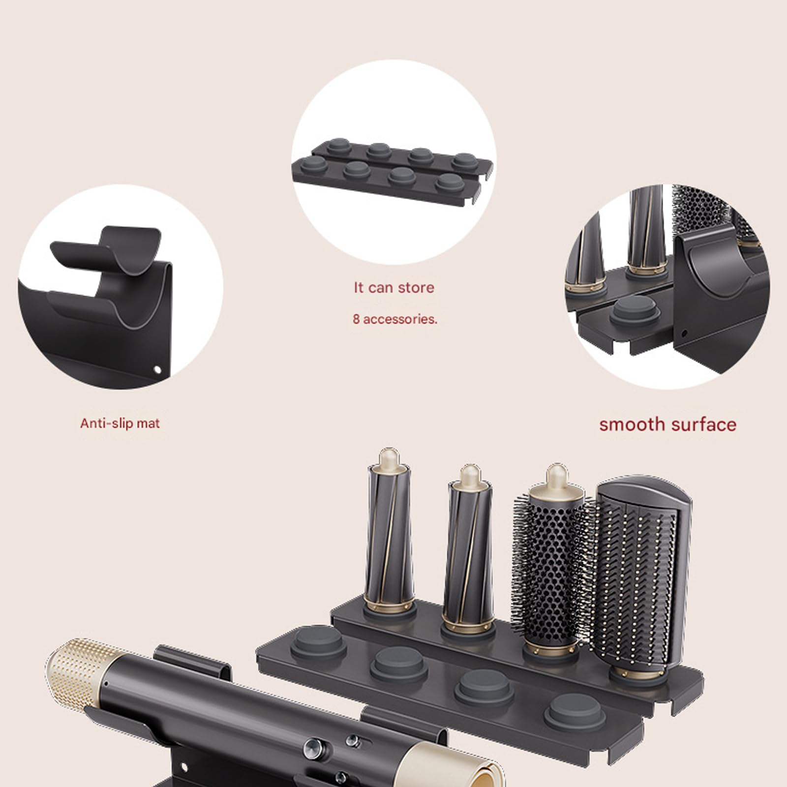 Einfache Installation des Föhnhalters ohne Löcher erforderlich, ideal für Badezimmer oder Schlafzimmer, magnetisches Föhnregal