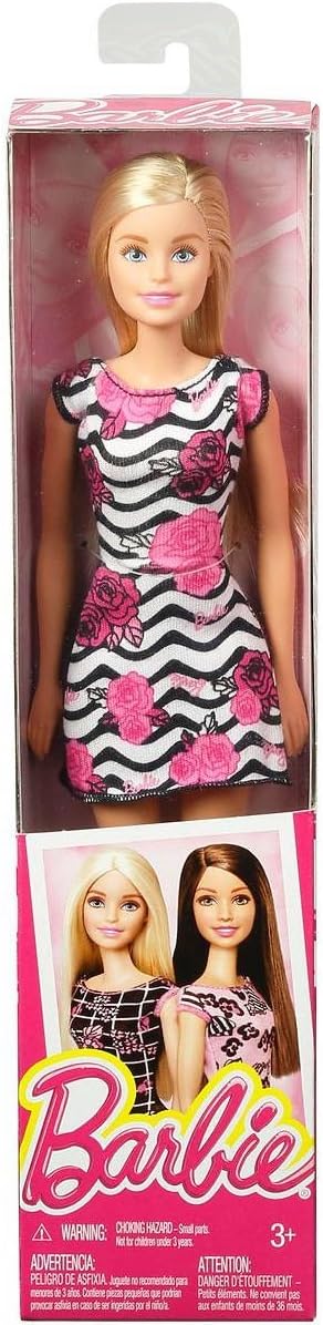 Barbie Pink-Tastic Doll, Rose Art On Black & White Stripes Dress