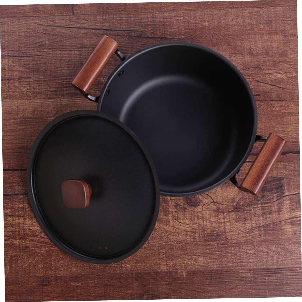 PRETYZOOM 1pc Uncoated Nonstick Pan Cookware Stockpot with Lid Casserole Food Warmer Soup Cookware Chinese Heating Casserole Nonstick Frying Pan Soup Pot with Lid Heater Black Iron