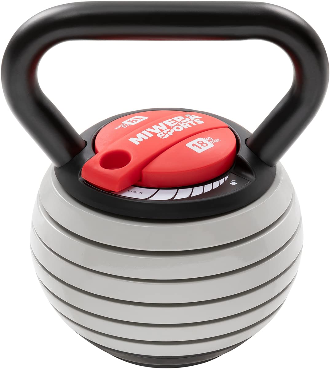 Miweba Sports Kettlebell verstellbar KB300 | 3,5-18 kg Gewichte - Easy Lock Kugelhantel - Einstellbares Kugelgewicht - Schwunghantel - Kettlebells - Hanteln - Fitness Hantel für Indoor & Outdoor