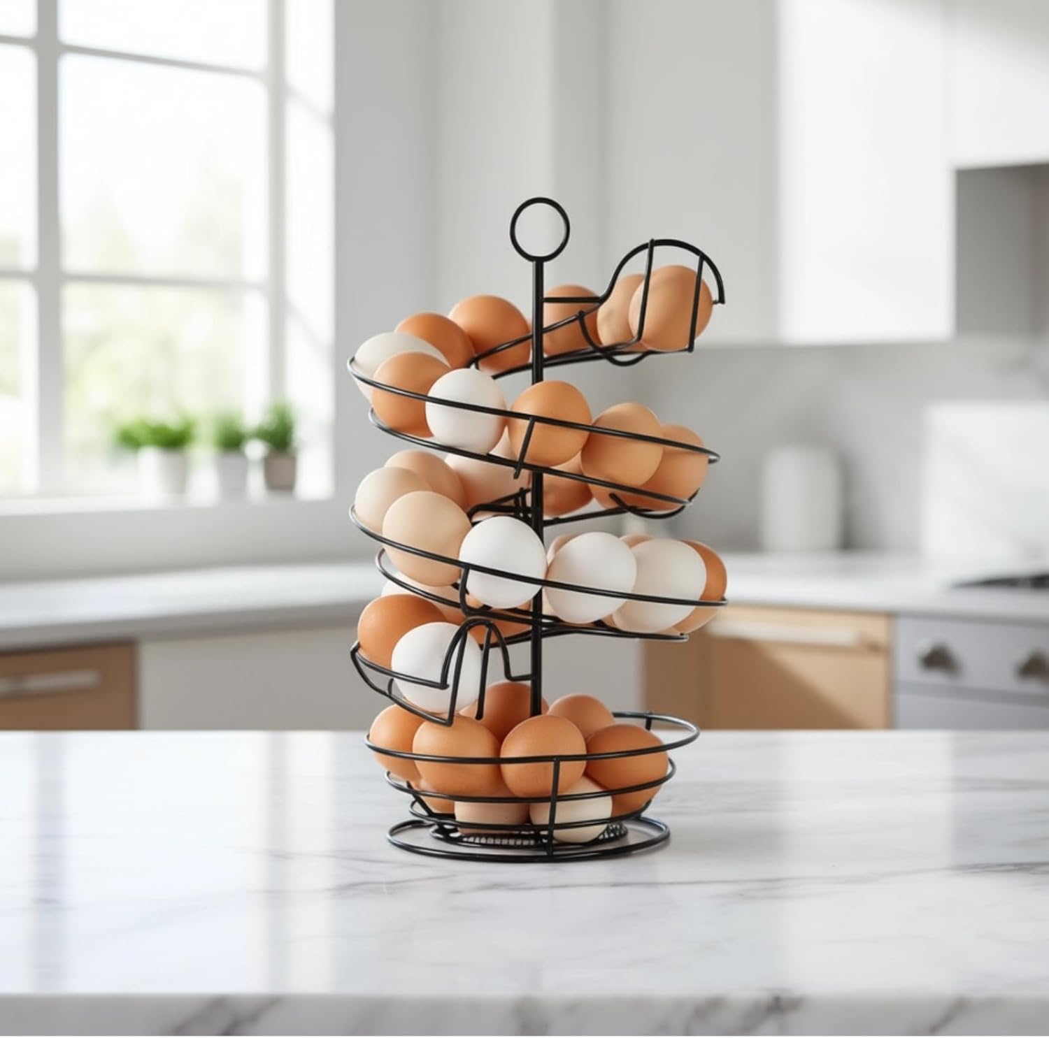 Metal Egg Dispenser, Countertop Egg Holder, Black Farmhouse Rack, Large Capacity, 14.1 X 7.6 X 5.7 in