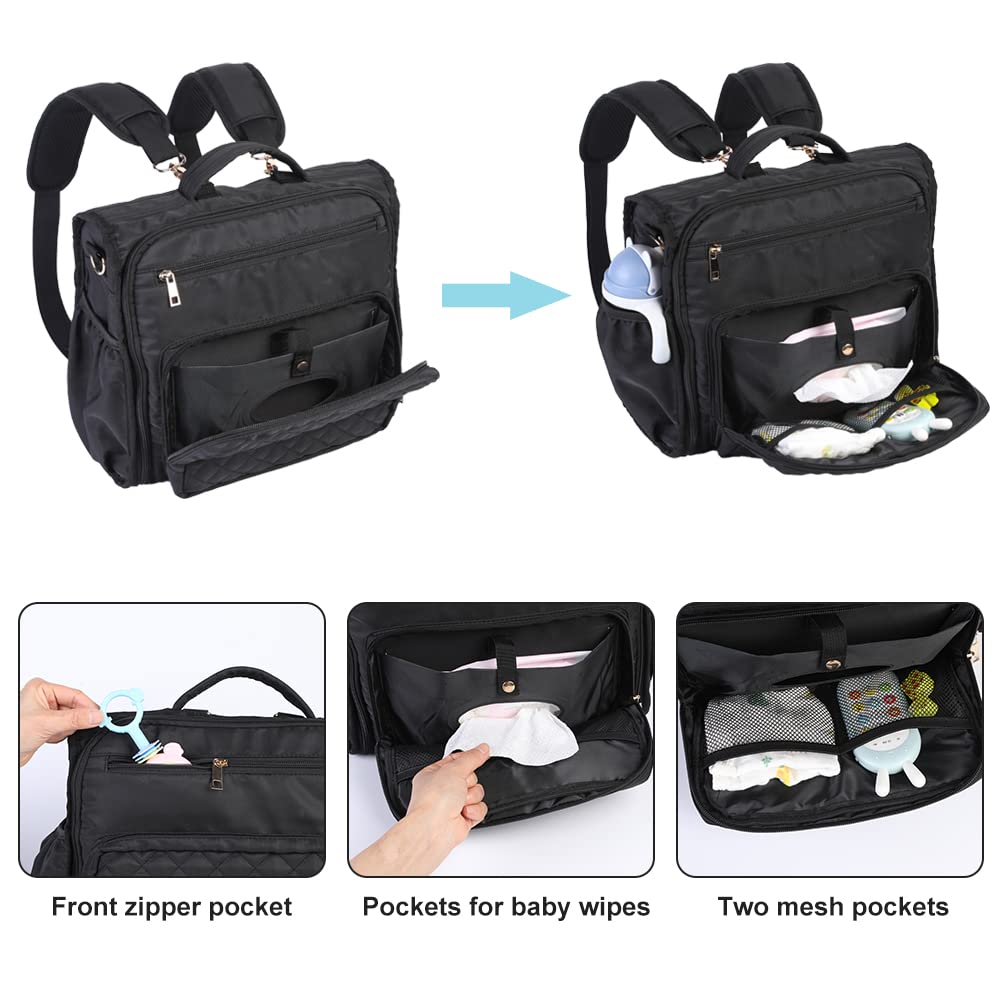 Clearworld Mochila para pañales – Bolsas acolchadas para pañales de viaje para bebés niñas y niños, bolsa cambiadora convertible, bolsillos aislados, gran capacidad, impermeable y elegante, color